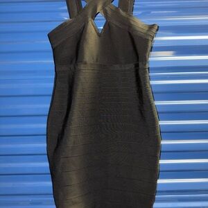 Shinestar Black Mini Bodycon Cross-Front Dress